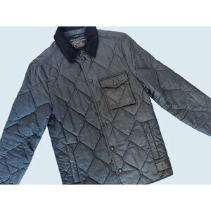 ALLSAINTS Spitafields Quilted Full Button Blue Dark Gray Barn Jacket Sz XS